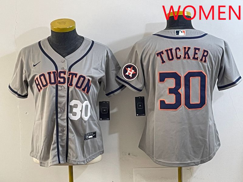 Women Houston Astros #30 Tucker Grey Game 2025 Nike MLB Jersey style 2